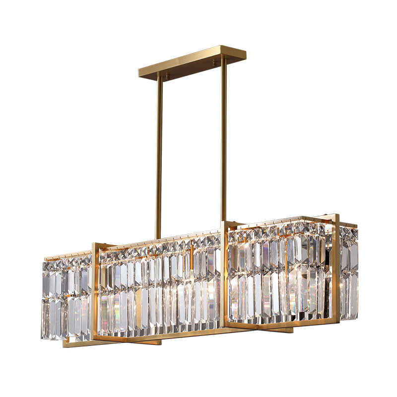 Post-Modern Rectangular Hanging Lamp 5 Bulbs Prismatic Crystal Island Pendant Light in Gold Clearhalo 'Ceiling Lights' 'Island Lights' Lighting' 2015633