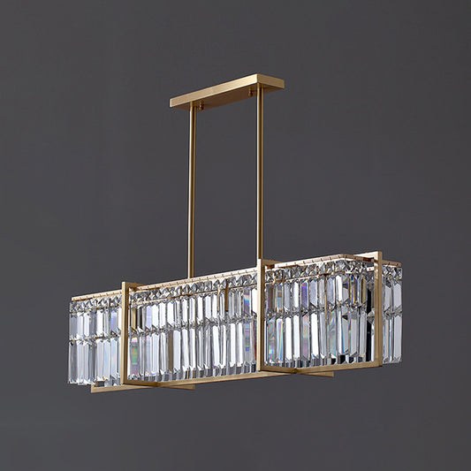 Post-Modern Rectangular Hanging Lamp 5 Bulbs Prismatic Crystal Island Pendant Light in Gold Clearhalo 'Ceiling Lights' 'Island Lights' Lighting' 2015634