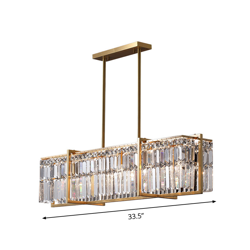 Post-Modern Rectangular Hanging Lamp 5 Bulbs Prismatic Crystal Island Pendant Light in Gold Clearhalo 'Ceiling Lights' 'Island Lights' Lighting' 2015635