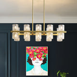 Cylindrical Crystal Island Pendant Postmodern 10/20 Lights Dining Table Hanging Light Fixture in Gold Clearhalo 'Ceiling Lights' 'Island Lights' Lighting' 2015646