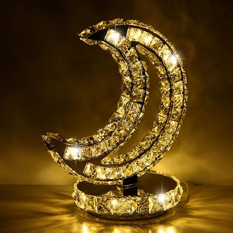 Crystal Encrusted Clear LED Night Lamp Crescent/Circle/Loving Heart Romantic Modern Table Light in Warm/White Light Clear C Clearhalo 'Lamps' 'Table Lamps' Lighting' 2015665
