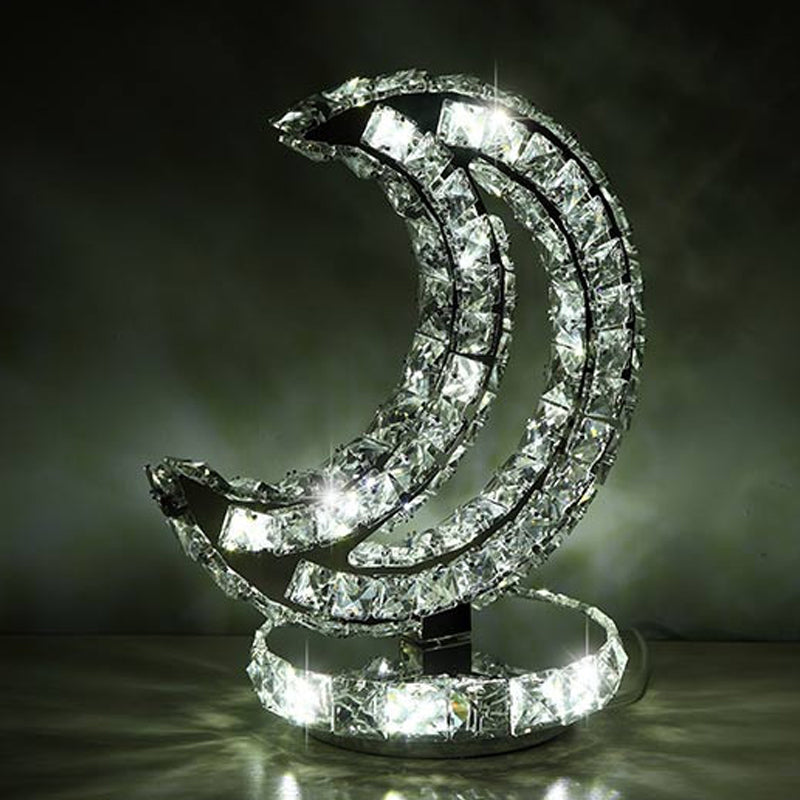 Crystal Encrusted Clear LED Night Lamp Crescent/Circle/Loving Heart Romantic Modern Table Light in Warm/White Light Clearhalo 'Lamps' 'Table Lamps' Lighting' 2015666