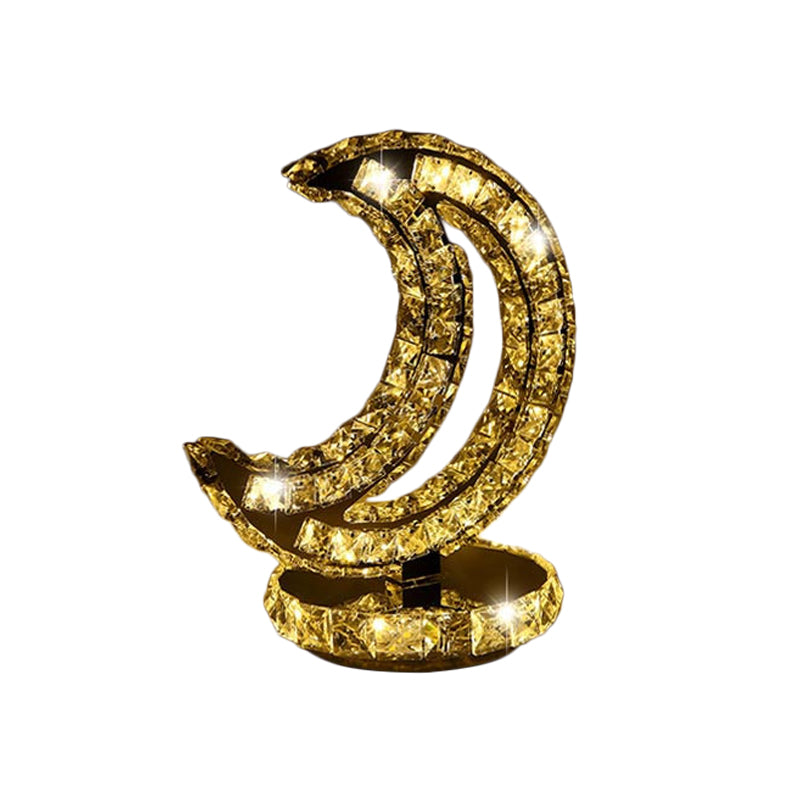 Crystal Encrusted Clear LED Night Lamp Crescent/Circle/Loving Heart Romantic Modern Table Light in Warm/White Light Clearhalo 'Lamps' 'Table Lamps' Lighting' 2015667