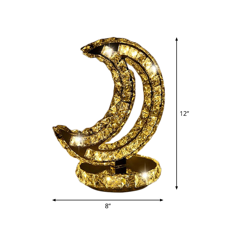 Crystal Encrusted Clear LED Night Lamp Crescent/Circle/Loving Heart Romantic Modern Table Light in Warm/White Light Clearhalo 'Lamps' 'Table Lamps' Lighting' 2015668