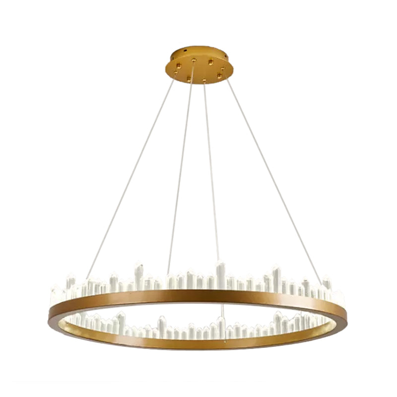 Small/Medium/Large Circle Hanging Lamp Minimalistic Crystal Dining Room LED Chandelier in Black/Gold Gold Clearhalo 'Ceiling Lights' 'Chandeliers' 'Modern Chandeliers' 'Modern' Lighting' 2015669