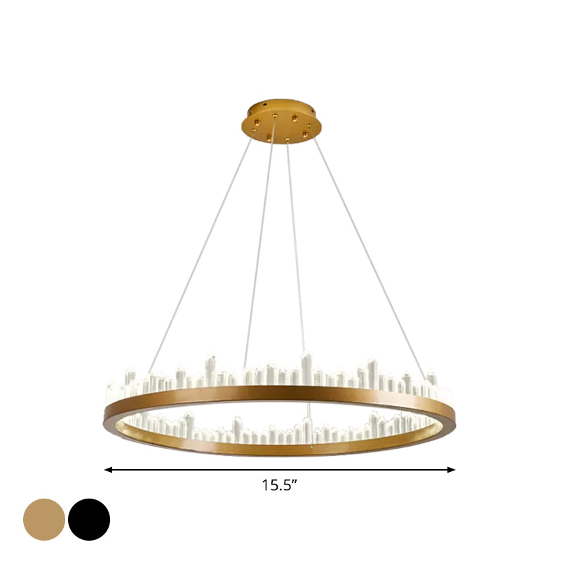 Small/Medium/Large Circle Hanging Lamp Minimalistic Crystal Dining Room LED Chandelier in Black/Gold Clearhalo 'Ceiling Lights' 'Chandeliers' 'Modern Chandeliers' 'Modern' Lighting' 2015672