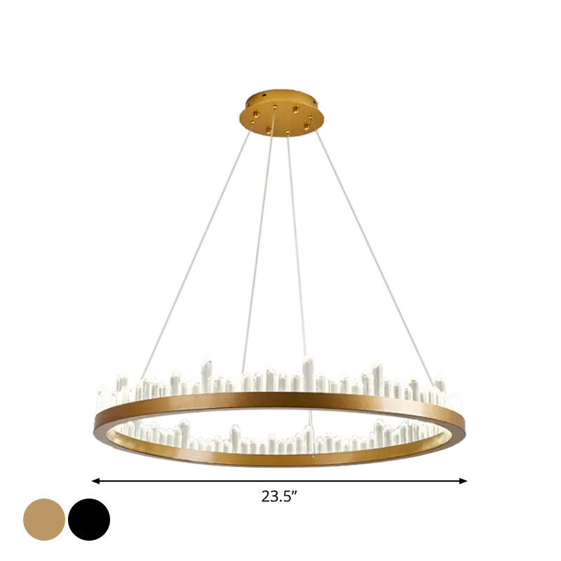 Small/Medium/Large Circle Hanging Lamp Minimalistic Crystal Dining Room LED Chandelier in Black/Gold Clearhalo 'Ceiling Lights' 'Chandeliers' 'Modern Chandeliers' 'Modern' Lighting' 2015673