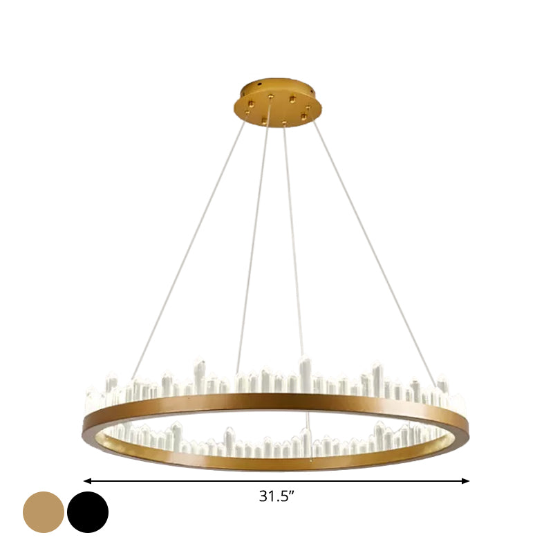 Small/Medium/Large Circle Hanging Lamp Minimalistic Crystal Dining Room LED Chandelier in Black/Gold Clearhalo 'Ceiling Lights' 'Chandeliers' 'Modern Chandeliers' 'Modern' Lighting' 2015674