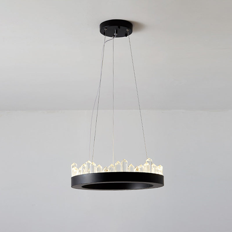 Small/Medium/Large Circle Hanging Lamp Minimalistic Crystal Dining Room LED Chandelier in Black/Gold Black Small Clearhalo 'Ceiling Lights' 'Chandeliers' 'Modern Chandeliers' 'Modern' Lighting' 2015675