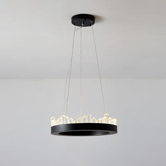 Small/Medium/Large Circle Hanging Lamp Minimalistic Crystal Dining Room LED Chandelier in Black/Gold Black Small
