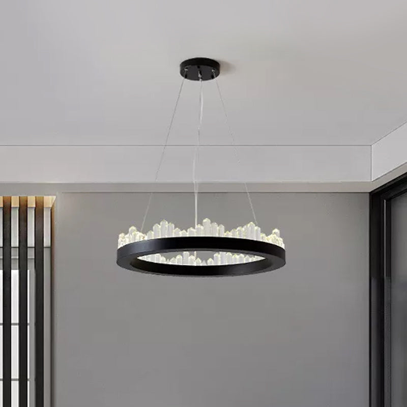 Small/Medium/Large Circle Hanging Lamp Minimalistic Crystal Dining Room LED Chandelier in Black/Gold Clearhalo 'Ceiling Lights' 'Chandeliers' 'Modern Chandeliers' 'Modern' Lighting' 2015676