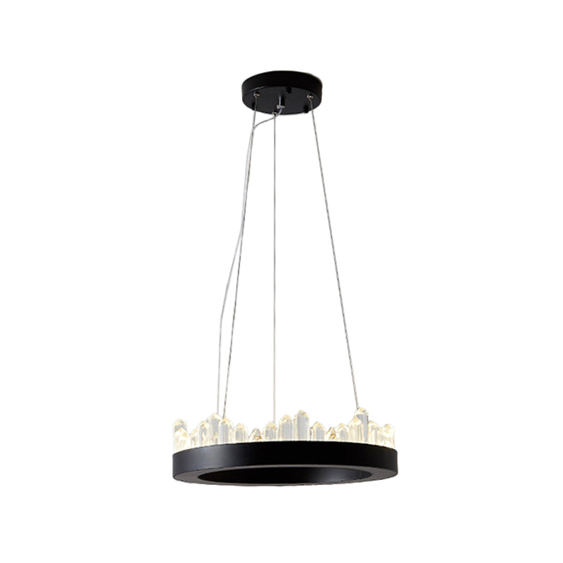 Small/Medium/Large Circle Hanging Lamp Minimalistic Crystal Dining Room LED Chandelier in Black/Gold Clearhalo 'Ceiling Lights' 'Chandeliers' 'Modern Chandeliers' 'Modern' Lighting' 2015677