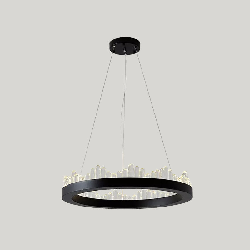 Small/Medium/Large Circle Hanging Lamp Minimalistic Crystal Dining Room LED Chandelier in Black/Gold Clearhalo 'Ceiling Lights' 'Chandeliers' 'Modern Chandeliers' 'Modern' Lighting' 2015678
