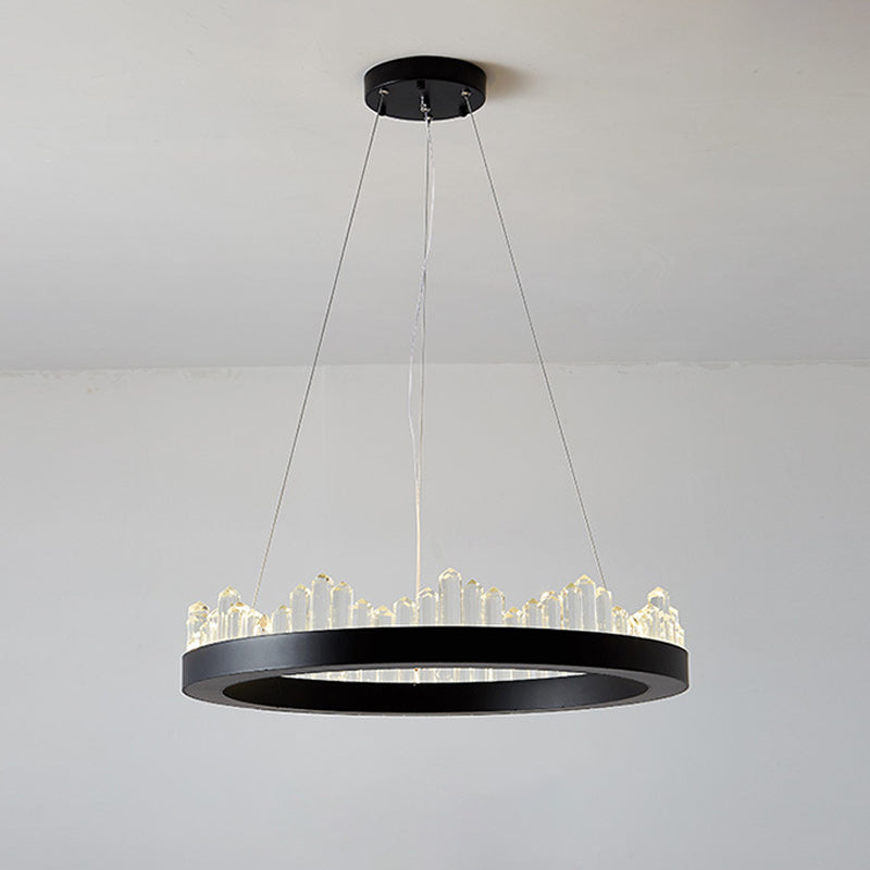 Small/Medium/Large Circle Hanging Lamp Minimalistic Crystal Dining Room LED Chandelier in Black/Gold Black Medium Clearhalo 'Ceiling Lights' 'Chandeliers' 'Modern Chandeliers' 'Modern' Lighting' 2015679