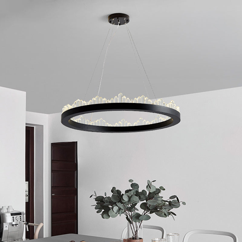Small/Medium/Large Circle Hanging Lamp Minimalistic Crystal Dining Room LED Chandelier in Black/Gold Clearhalo 'Ceiling Lights' 'Chandeliers' 'Modern Chandeliers' 'Modern' Lighting' 2015680