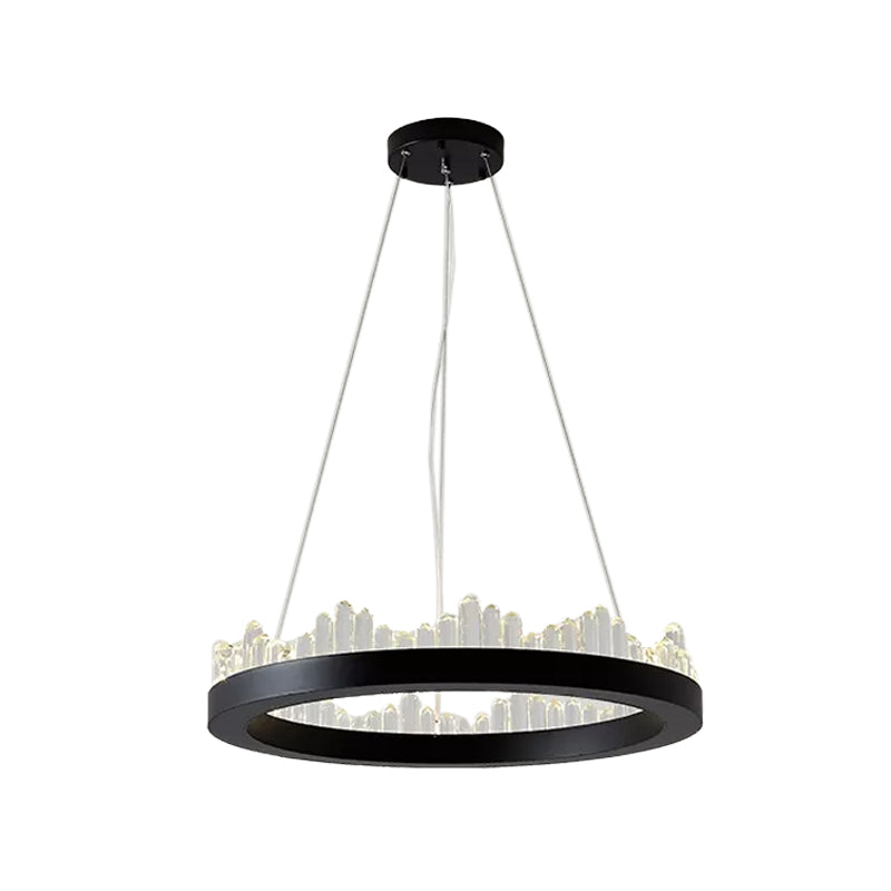 Small/Medium/Large Circle Hanging Lamp Minimalistic Crystal Dining Room LED Chandelier in Black/Gold Clearhalo 'Ceiling Lights' 'Chandeliers' 'Modern Chandeliers' 'Modern' Lighting' 2015681