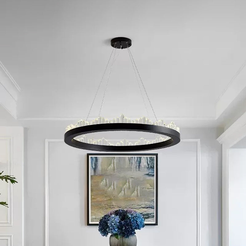 Small/Medium/Large Circle Hanging Lamp Minimalistic Crystal Dining Room LED Chandelier in Black/Gold Black Large Clearhalo 'Ceiling Lights' 'Chandeliers' 'Modern Chandeliers' 'Modern' Lighting' 2015682