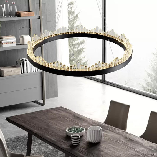 Small/Medium/Large Circle Hanging Lamp Minimalistic Crystal Dining Room LED Chandelier in Black/Gold Clearhalo 'Ceiling Lights' 'Chandeliers' 'Modern Chandeliers' 'Modern' Lighting' 2015683