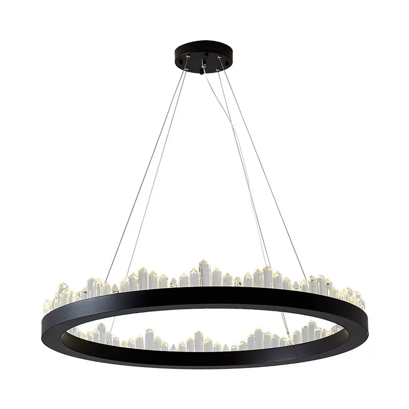 Small/Medium/Large Circle Hanging Lamp Minimalistic Crystal Dining Room LED Chandelier in Black/Gold Clearhalo 'Ceiling Lights' 'Chandeliers' 'Modern Chandeliers' 'Modern' Lighting' 2015684