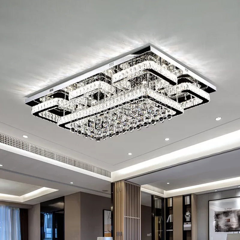 39.5"/47" W Rectangle Crystal Flush Mount Modernism Living Room LED Ceiling Light in Stainless Steel, Warm/White/Natural Light Clear Clearhalo 'Ceiling Lights' 'Close To Ceiling Lights' 'Close to ceiling' 'Flush mount' Lighting' 2015685
