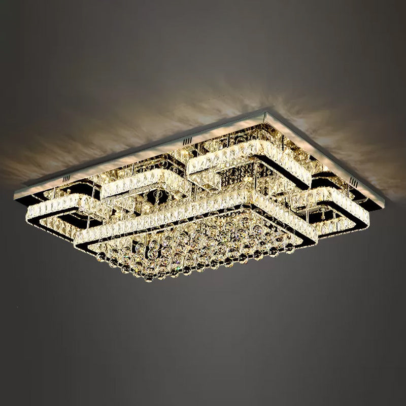 39.5"/47" W Rectangle Crystal Flush Mount Modernism Living Room LED Ceiling Light in Stainless Steel, Warm/White/Natural Light Clearhalo 'Ceiling Lights' 'Close To Ceiling Lights' 'Close to ceiling' 'Flush mount' Lighting' 2015688