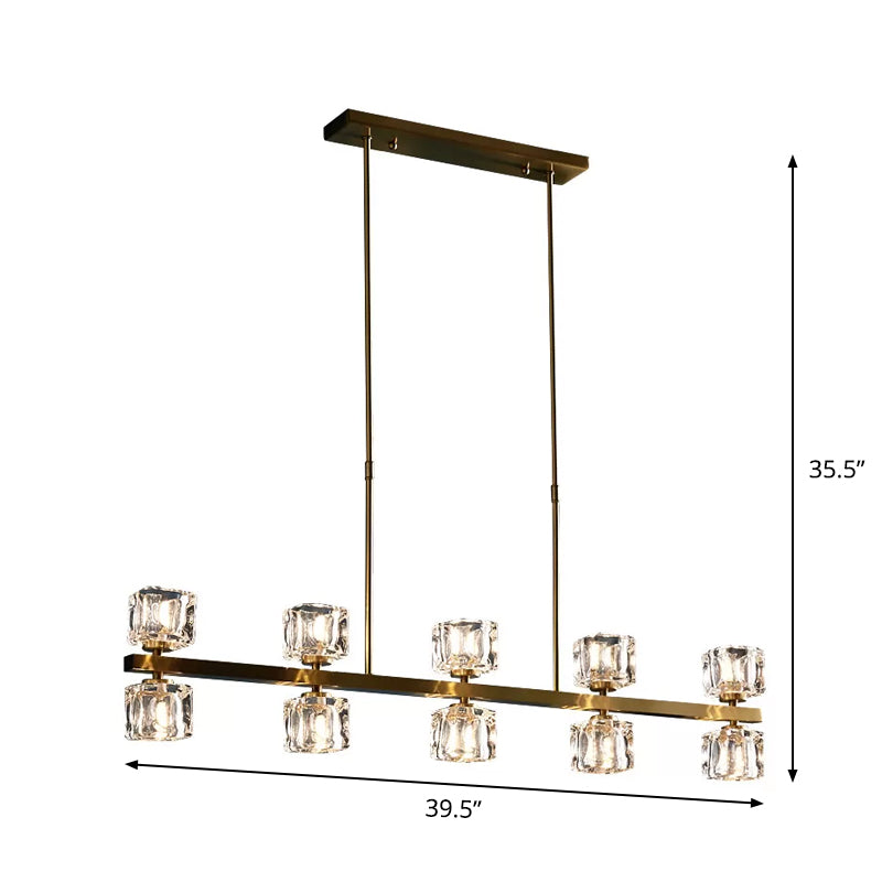 Ice Cube Dining Room Island Lamp Minimalist Crystal 5/10 Heads Gold Hanging Pendant Light Clearhalo 'Ceiling Lights' 'Island Lights' Lighting' 2015695