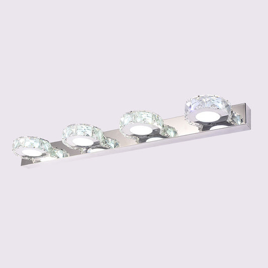 3/4-Light Beveled Crystal Vanity Sconce Modern Stainless Steel Round/Square Bathroom Wall Mount Lamp Clearhalo 'Modern wall lights' 'Modern' 'Vanity Lights' 'Wall Lights' Lighting' 2015713