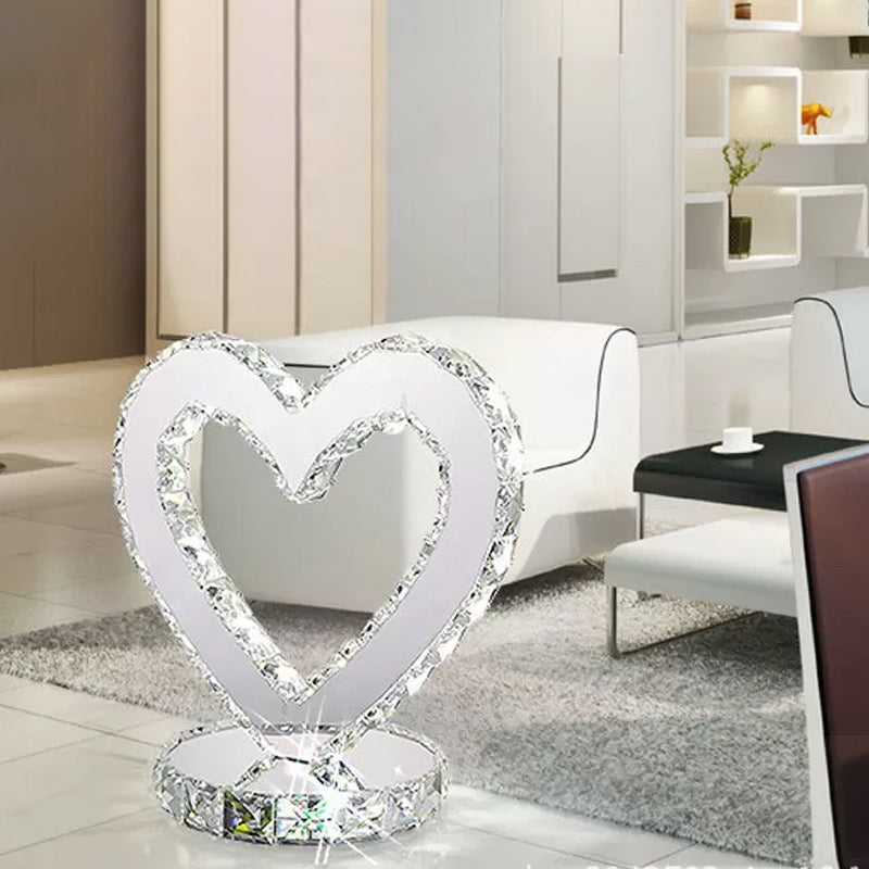 Stainless Steel Heart Shaped Night Light Modern Crystal Bedroom LED Table Lamp in Warm/White Light Clearhalo 'Lamps' 'Table Lamps' Lighting' 2015716