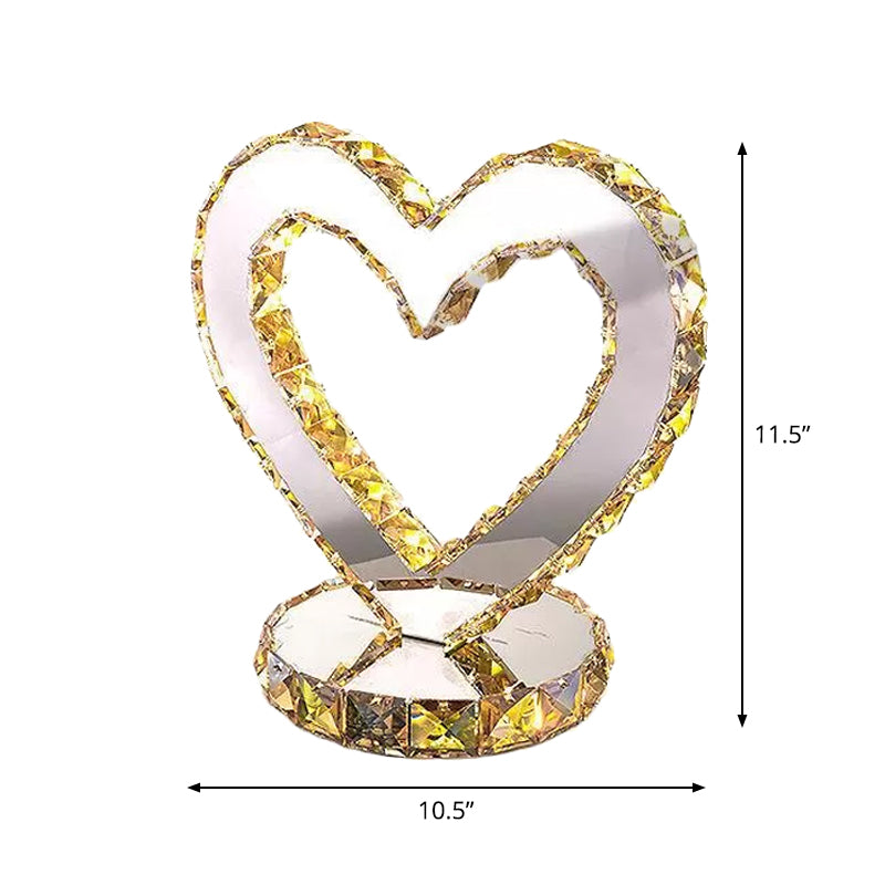Stainless Steel Heart Shaped Night Light Modern Crystal Bedroom LED Table Lamp in Warm/White Light Clearhalo 'Lamps' 'Table Lamps' Lighting' 2015719