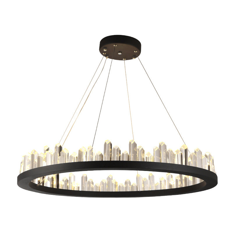 23.5"/31.5"/39.5" W Black LED Suspension Lighting Simplicity Crystal Round/Rectangle Chandelier Pendant Light Black Round Clearhalo 'Ceiling Lights' 'Chandeliers' 'Modern Chandeliers' 'Modern' Lighting' 2015720