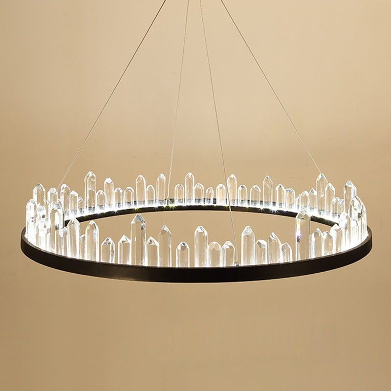 23.5"/31.5"/39.5" W Black LED Suspension Lighting Simplicity Crystal Round/Rectangle Chandelier Pendant Light Clearhalo 'Ceiling Lights' 'Chandeliers' 'Modern Chandeliers' 'Modern' Lighting' 2015722