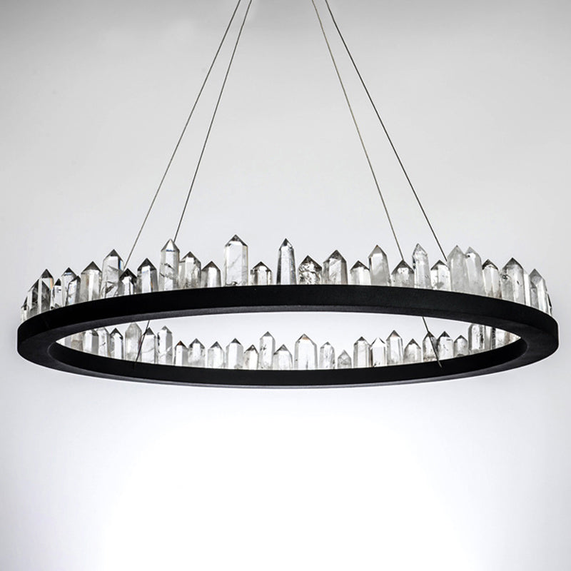 23.5"/31.5"/39.5" W Black LED Suspension Lighting Simplicity Crystal Round/Rectangle Chandelier Pendant Light Clearhalo 'Ceiling Lights' 'Chandeliers' 'Modern Chandeliers' 'Modern' Lighting' 2015723