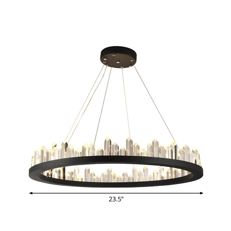 23.5"/31.5"/39.5" W Black LED Suspension Lighting Simplicity Crystal Round/Rectangle Chandelier Pendant Light Clearhalo 'Ceiling Lights' 'Chandeliers' 'Modern Chandeliers' 'Modern' Lighting' 2015724