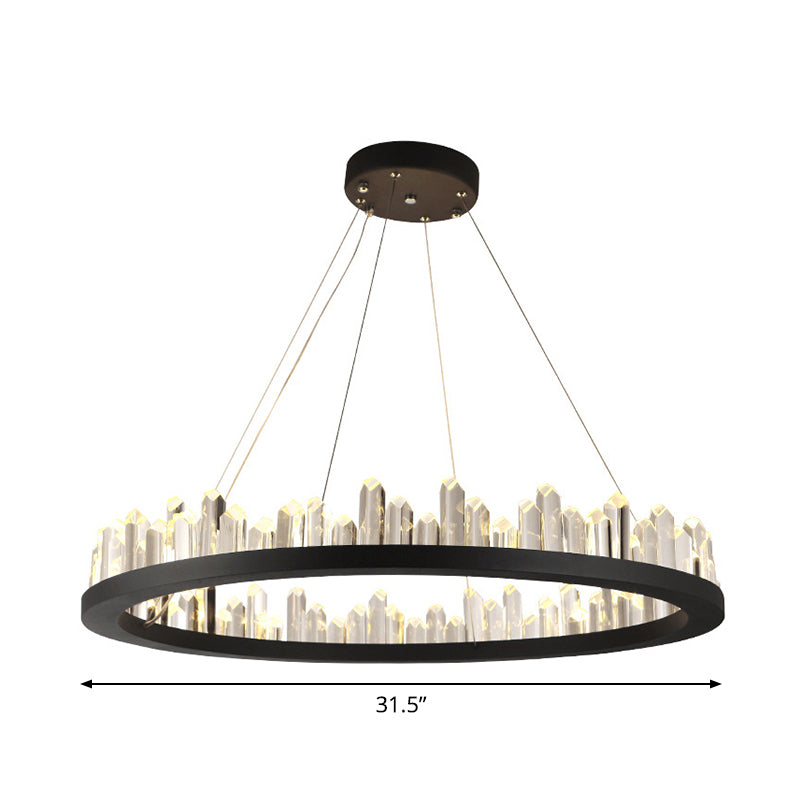 23.5"/31.5"/39.5" W Black LED Suspension Lighting Simplicity Crystal Round/Rectangle Chandelier Pendant Light Clearhalo 'Ceiling Lights' 'Chandeliers' 'Modern Chandeliers' 'Modern' Lighting' 2015725