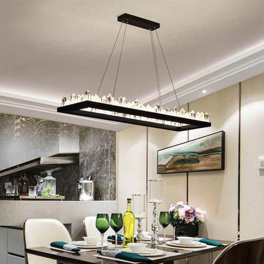 23.5"/31.5"/39.5" W Black LED Suspension Lighting Simplicity Crystal Round/Rectangle Chandelier Pendant Light Clearhalo 'Ceiling Lights' 'Chandeliers' 'Modern Chandeliers' 'Modern' Lighting' 2015728