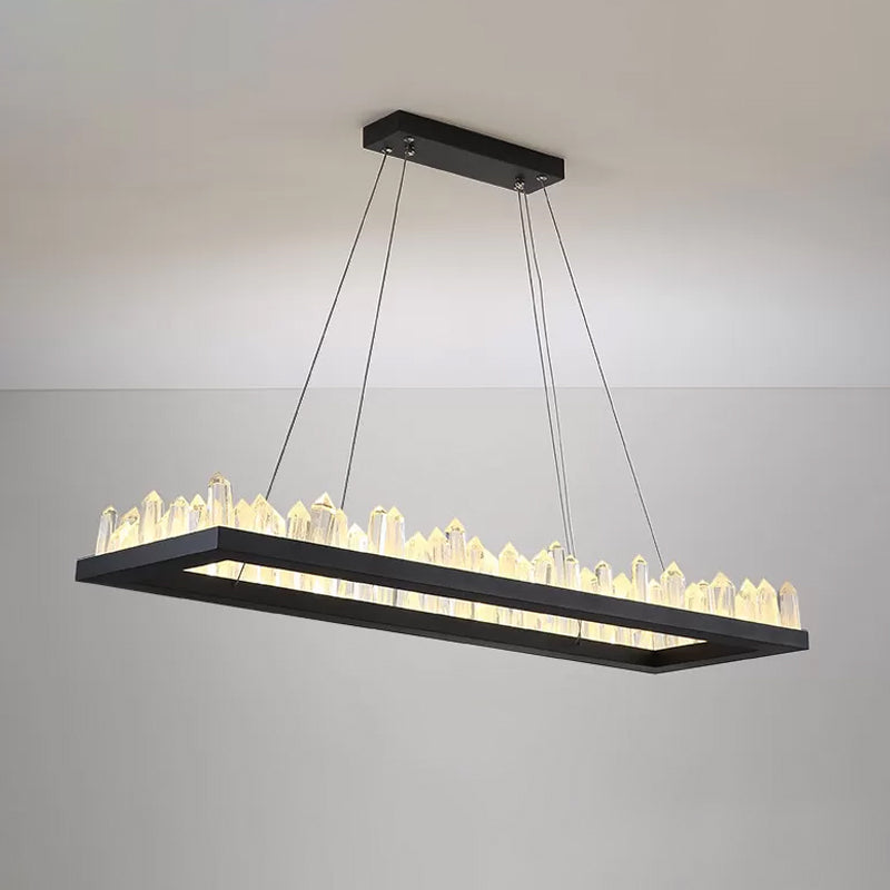 23.5"/31.5"/39.5" W Black LED Suspension Lighting Simplicity Crystal Round/Rectangle Chandelier Pendant Light Clearhalo 'Ceiling Lights' 'Chandeliers' 'Modern Chandeliers' 'Modern' Lighting' 2015729
