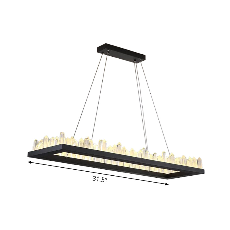 23.5"/31.5"/39.5" W Black LED Suspension Lighting Simplicity Crystal Round/Rectangle Chandelier Pendant Light Clearhalo 'Ceiling Lights' 'Chandeliers' 'Modern Chandeliers' 'Modern' Lighting' 2015731