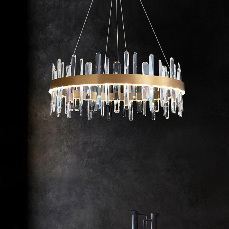 Postmodern Circle Hanging Light K9 Crystal Rod Small/Medium/Large LED Chandelier Pendant in Gold Clearhalo 'Ceiling Lights' 'Chandeliers' 'Modern Chandeliers' 'Modern' Lighting' 2015735