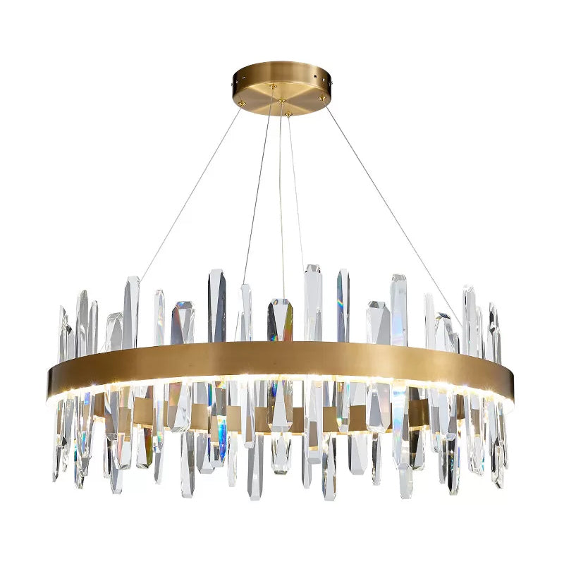 Postmodern Circle Hanging Light K9 Crystal Rod Small/Medium/Large LED Chandelier Pendant in Gold Clearhalo 'Ceiling Lights' 'Chandeliers' 'Modern Chandeliers' 'Modern' Lighting' 2015736