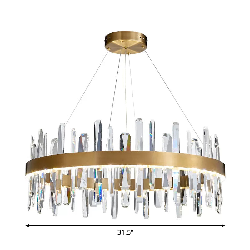 Postmodern Circle Hanging Light K9 Crystal Rod Small/Medium/Large LED Chandelier Pendant in Gold Clearhalo 'Ceiling Lights' 'Chandeliers' 'Modern Chandeliers' 'Modern' Lighting' 2015738