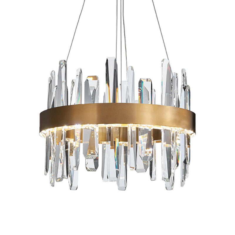 Postmodern Circle Hanging Light K9 Crystal Rod Small/Medium/Large LED Chandelier Pendant in Gold Clearhalo 'Ceiling Lights' 'Chandeliers' 'Modern Chandeliers' 'Modern' Lighting' 2015741
