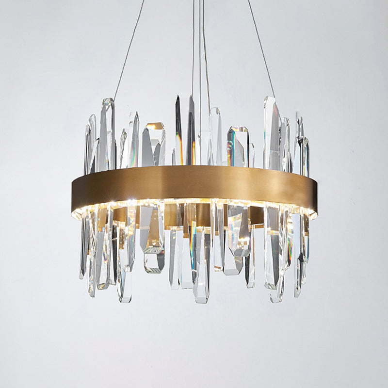 Postmodern Circle Hanging Light K9 Crystal Rod Small/Medium/Large LED Chandelier Pendant in Gold Clearhalo 'Ceiling Lights' 'Chandeliers' 'Modern Chandeliers' 'Modern' Lighting' 2015742