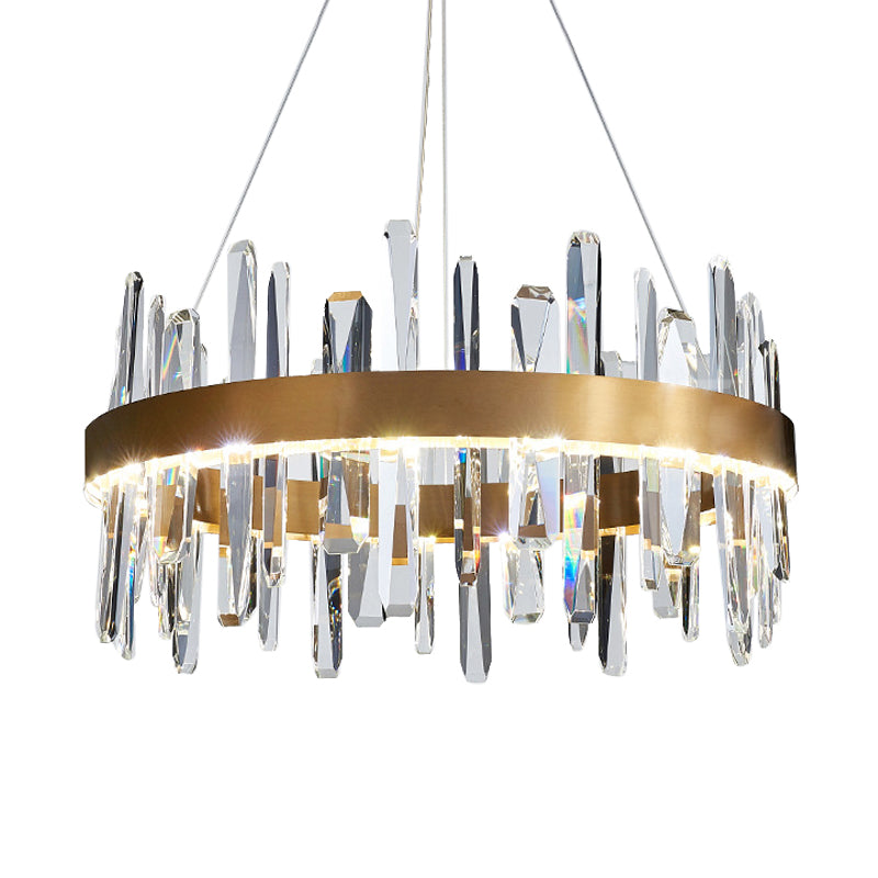 Postmodern Circle Hanging Light K9 Crystal Rod Small/Medium/Large LED Chandelier Pendant in Gold Gold Medium Clearhalo 'Ceiling Lights' 'Chandeliers' 'Modern Chandeliers' 'Modern' Lighting' 2015744
