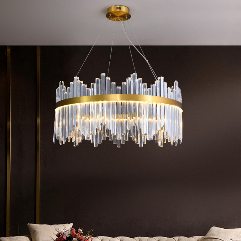 Wavy-Trim Round LED Chandelier Modern Gold 3-Sided Crystal Prism Hanging Ceiling Light, 23.5"/31.5"/39.5" Dia Clearhalo 'Ceiling Lights' 'Chandeliers' 'Modern Chandeliers' 'Modern' Lighting' 2015748