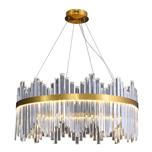 Wavy-Trim Round LED Chandelier Modern Gold 3-Sided Crystal Prism Hanging Ceiling Light, 23.5"/31.5"/39.5" Dia Clearhalo 'Ceiling Lights' 'Chandeliers' 'Modern Chandeliers' 'Modern' Lighting' 2015751