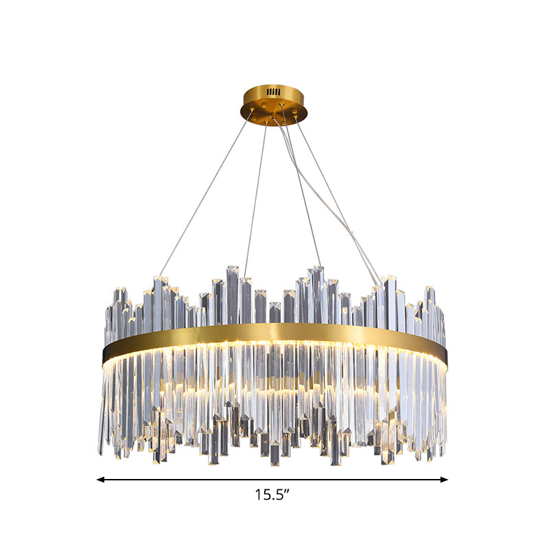 Wavy-Trim Round LED Chandelier Modern Gold 3-Sided Crystal Prism Hanging Ceiling Light, 23.5"/31.5"/39.5" Dia Clearhalo 'Ceiling Lights' 'Chandeliers' 'Modern Chandeliers' 'Modern' Lighting' 2015752