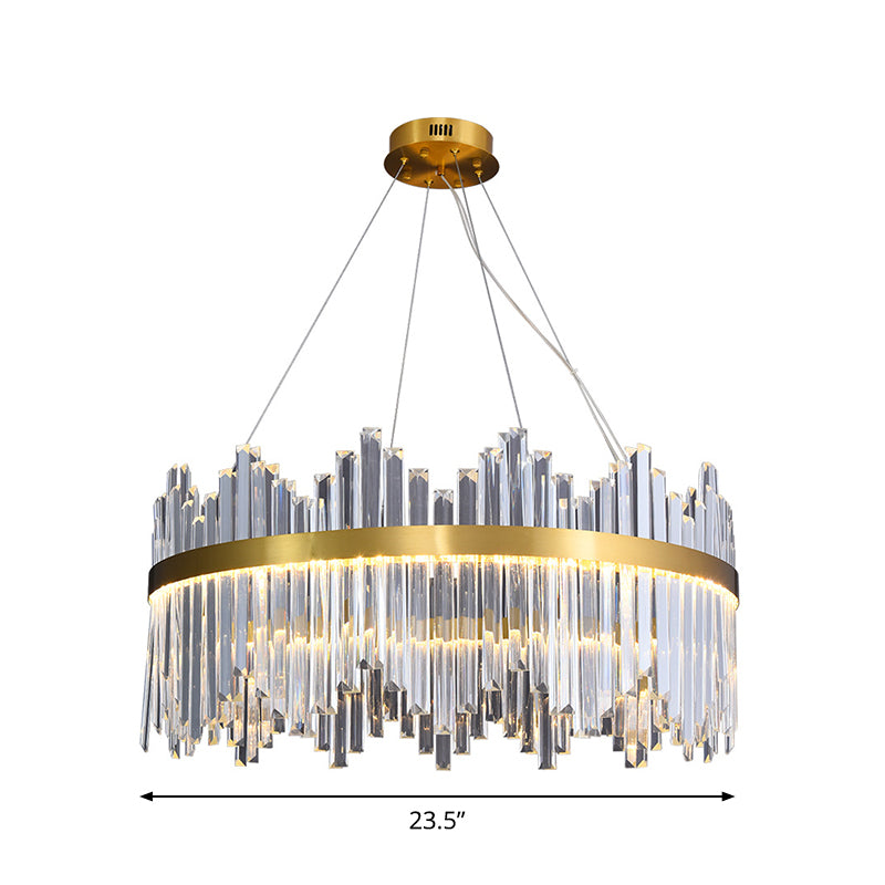 Wavy-Trim Round LED Chandelier Modern Gold 3-Sided Crystal Prism Hanging Ceiling Light, 23.5"/31.5"/39.5" Dia Clearhalo 'Ceiling Lights' 'Chandeliers' 'Modern Chandeliers' 'Modern' Lighting' 2015753