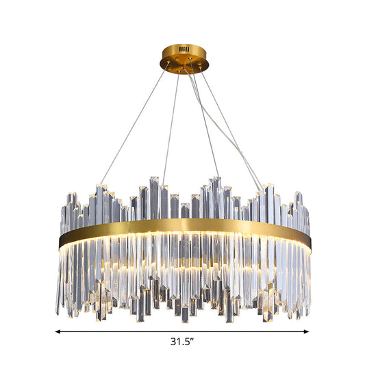 Wavy-Trim Round LED Chandelier Modern Gold 3-Sided Crystal Prism Hanging Ceiling Light, 23.5"/31.5"/39.5" Dia Clearhalo 'Ceiling Lights' 'Chandeliers' 'Modern Chandeliers' 'Modern' Lighting' 2015754