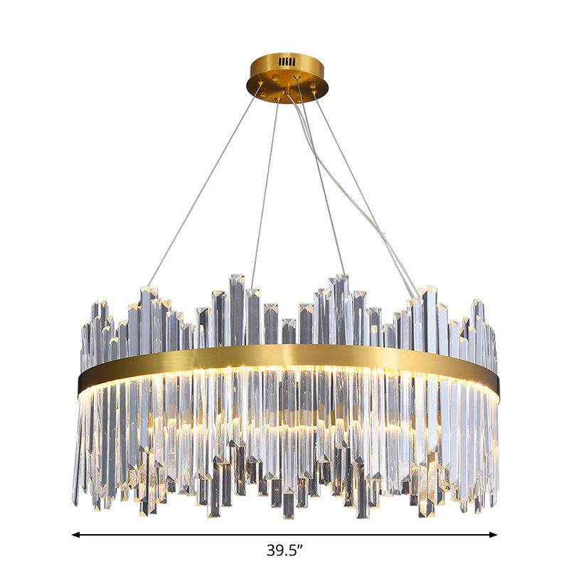 Wavy-Trim Round LED Chandelier Modern Gold 3-Sided Crystal Prism Hanging Ceiling Light, 23.5"/31.5"/39.5" Dia Clearhalo 'Ceiling Lights' 'Chandeliers' 'Modern Chandeliers' 'Modern' Lighting' 2015755