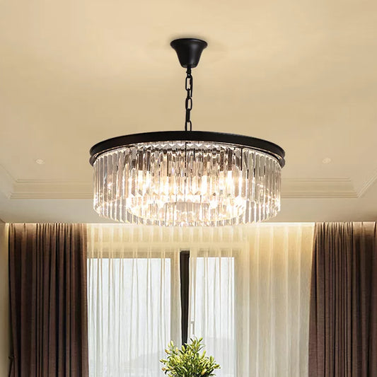 Black/Gold Round Pendant Light Fixture Minimalism Crystal 4/12/16 Bulbs Restaurant Ceiling Chandelier Clearhalo 'Ceiling Lights' 'Chandeliers' 'Modern Chandeliers' 'Modern' Lighting' 2015757